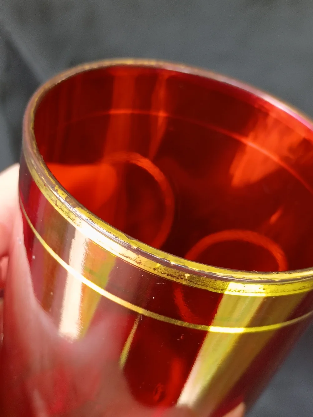 Set of Four 1930's ruby red with gold rim and band